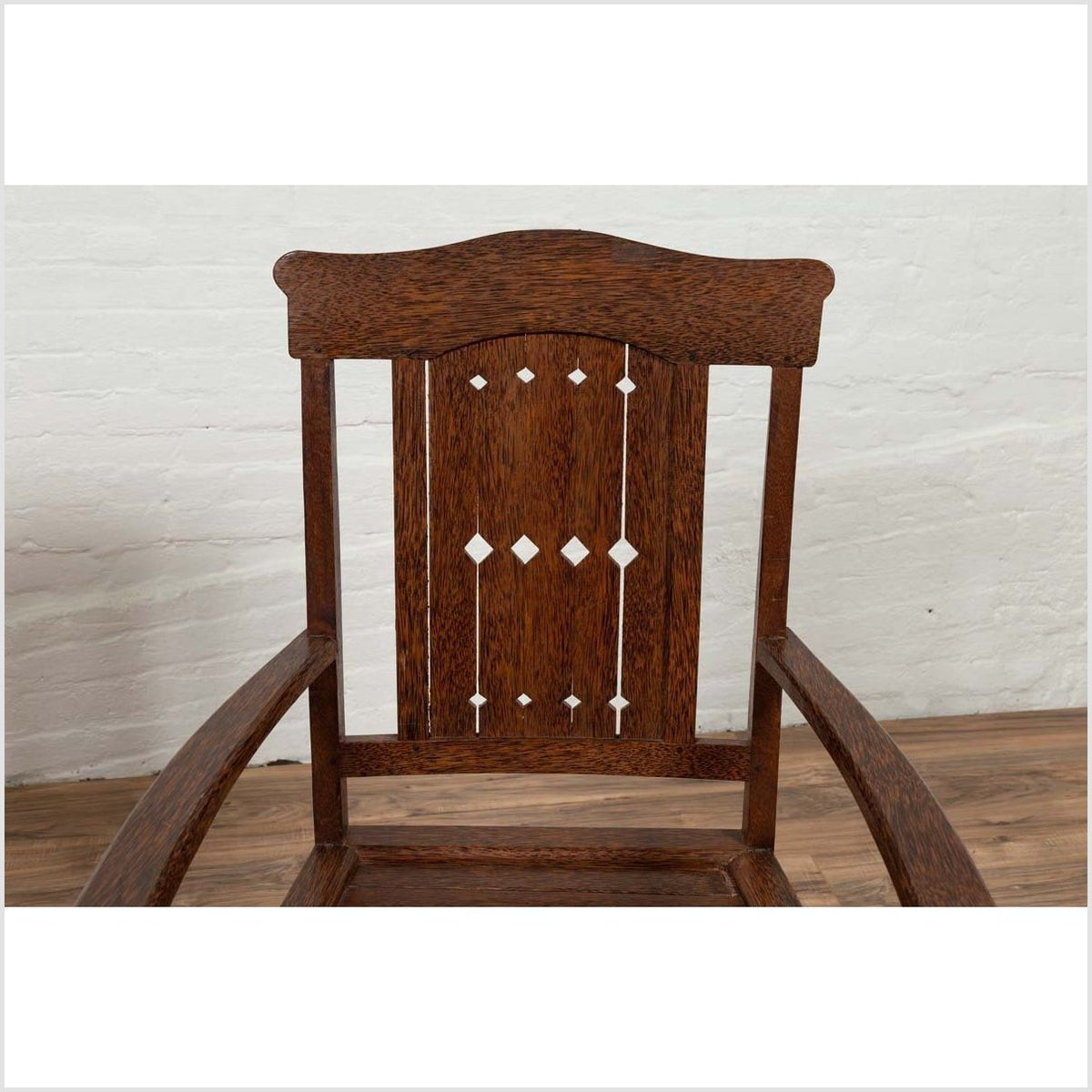 Vintage Dutch Colonial Armchair with Pierced Wooden Slats and Bonnet-Style Rail-12. Asian & Chinese Furniture, Art, Antiques, Vintage Home Décor for sale at FEA Home