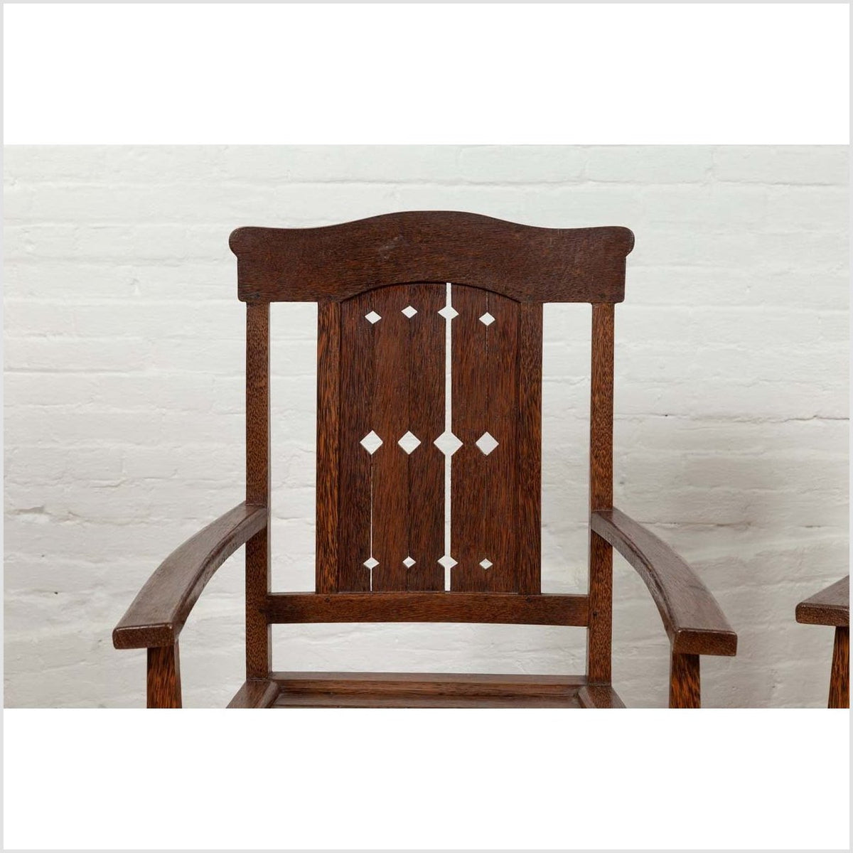 Vintage Dutch Colonial Armchair with Pierced Wooden Slats and Bonnet-Style Rail-4. Asian & Chinese Furniture, Art, Antiques, Vintage Home Décor for sale at FEA Home