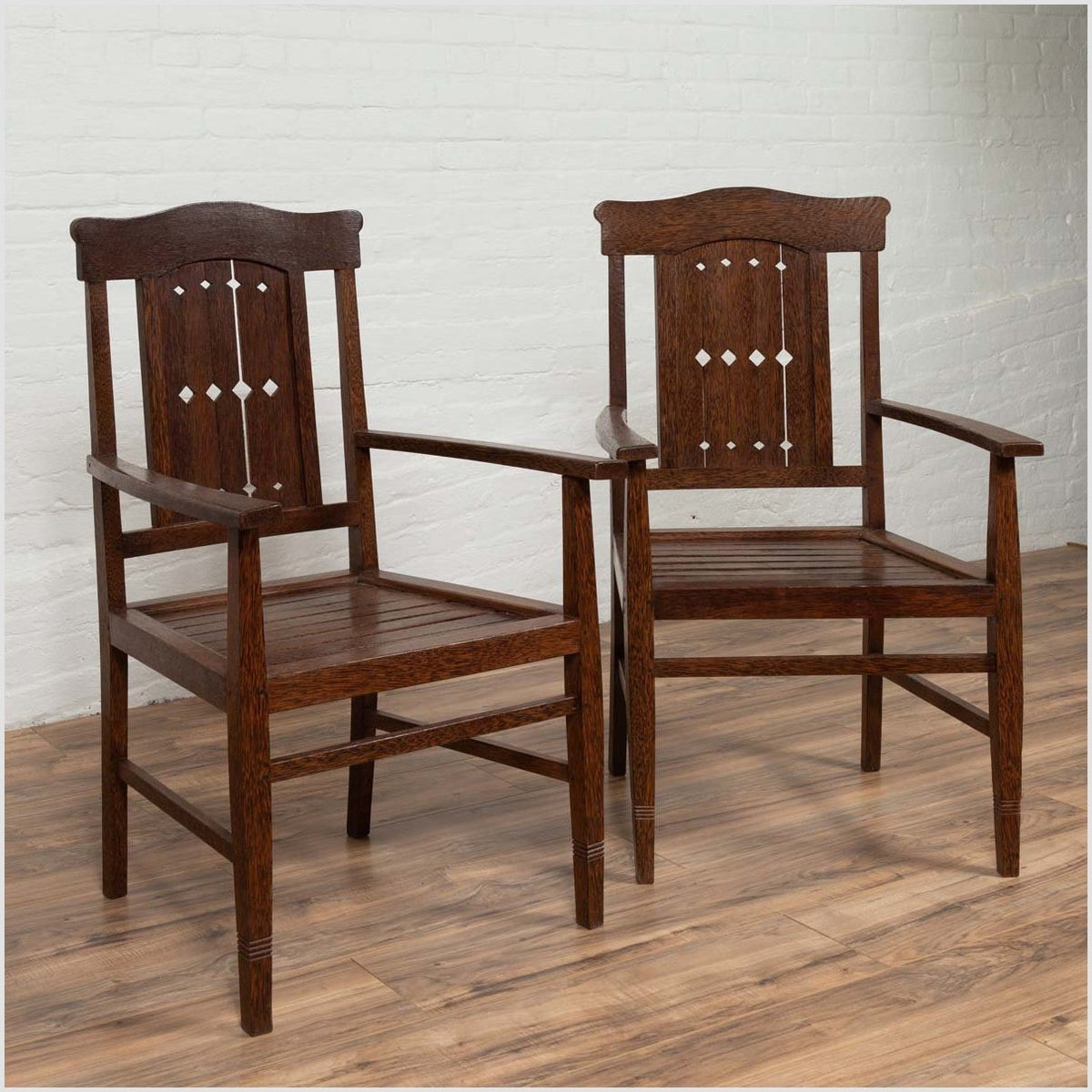 Vintage Dutch Colonial Armchair with Pierced Wooden Slats and Bonnet-Style Rail-5. Asian & Chinese Furniture, Art, Antiques, Vintage Home Décor for sale at FEA Home