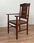 Vintage Dutch Colonial Armchair with Pierced Wooden Slats and Bonnet-Style Rail-7. Asian & Chinese Furniture, Art, Antiques, Vintage Home Décor for sale at FEA Home