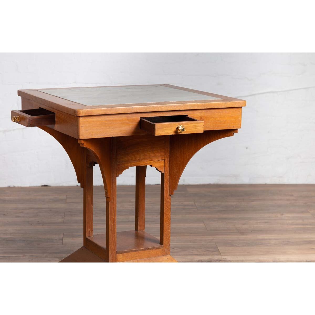 Vintage Dutch Colonial Indonesian Square Center Table with Marble Inset-13. Asian & Chinese Furniture, Art, Antiques, Vintage Home Décor for sale at FEA Home
