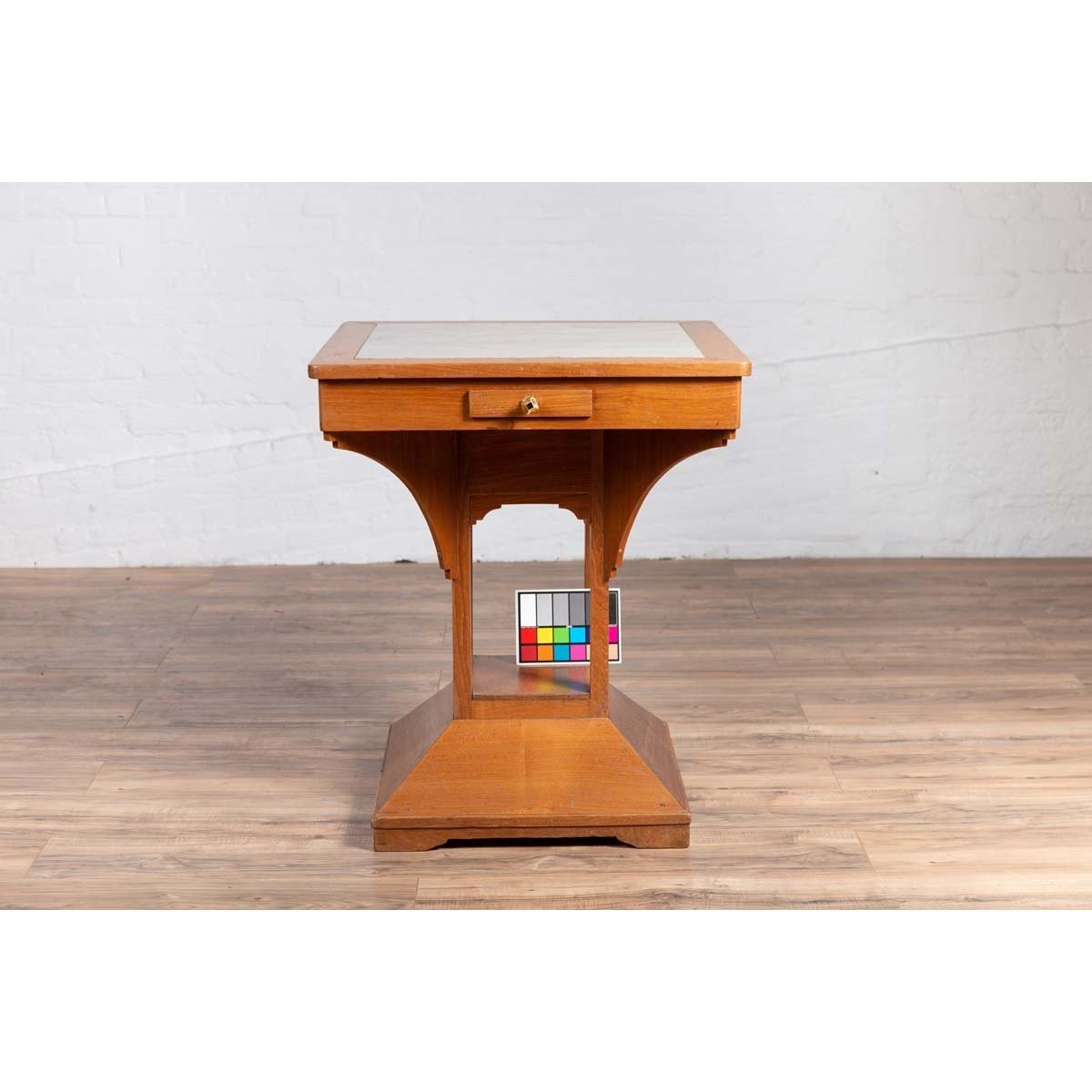 Vintage Dutch Colonial Indonesian Square Center Table with Marble Inset-4. Asian & Chinese Furniture, Art, Antiques, Vintage Home Décor for sale at FEA Home