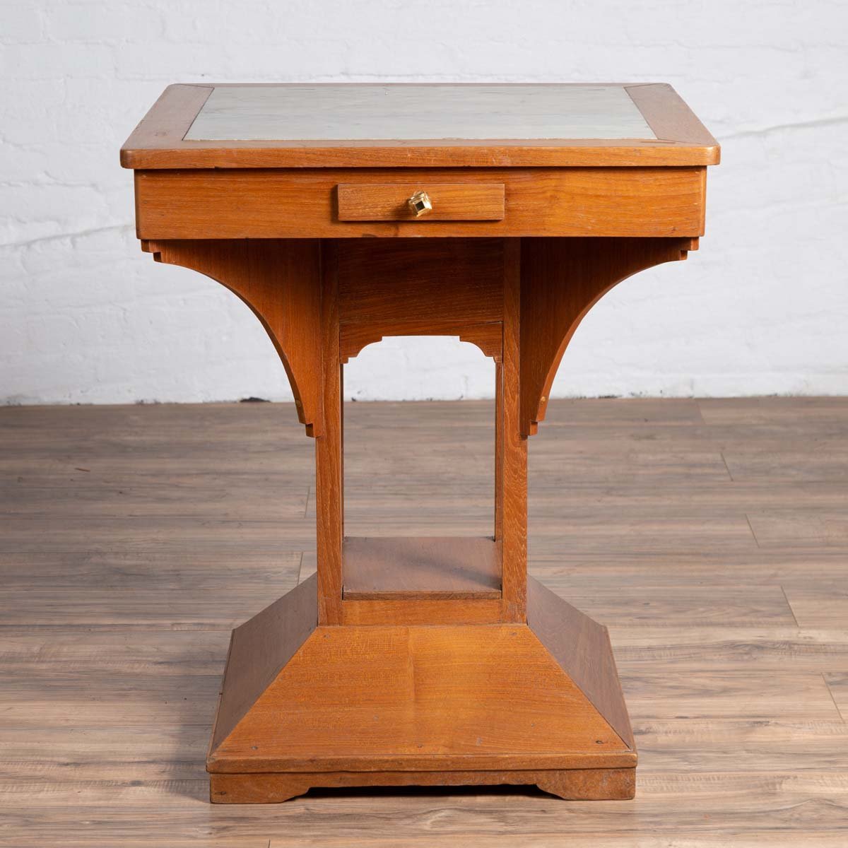 Vintage Dutch Colonial Indonesian Square Center Table with Marble Inset-5. Asian & Chinese Furniture, Art, Antiques, Vintage Home Décor for sale at FEA Home