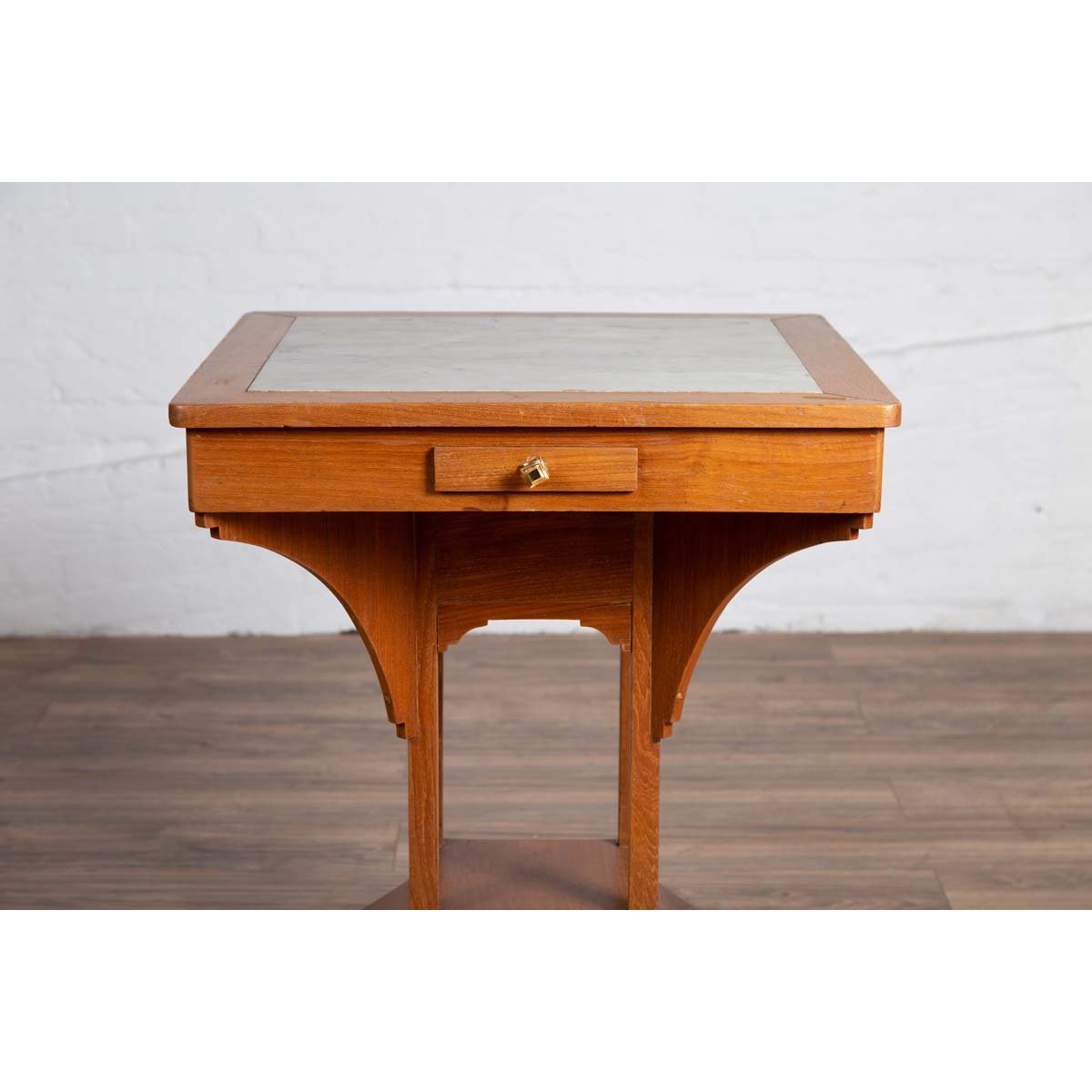 Vintage Dutch Colonial Indonesian Square Center Table with Marble Inset-7. Asian & Chinese Furniture, Art, Antiques, Vintage Home Décor for sale at FEA Home
