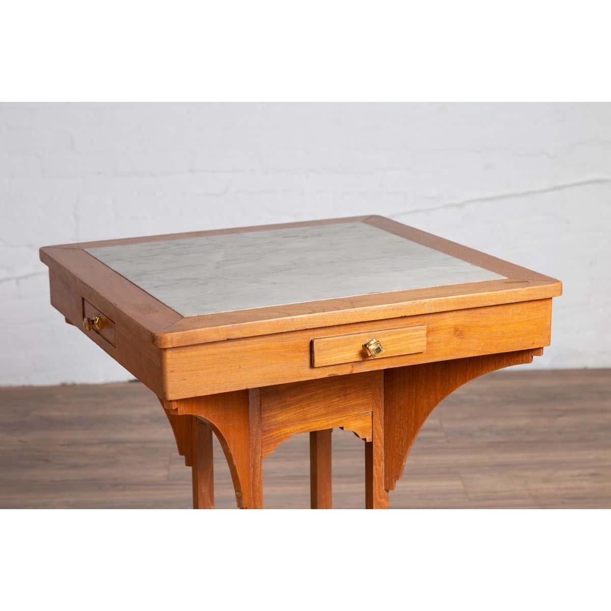 Vintage Dutch Colonial Indonesian Square Center Table with Marble Inset-10. Asian & Chinese Furniture, Art, Antiques, Vintage Home Décor for sale at FEA Home
