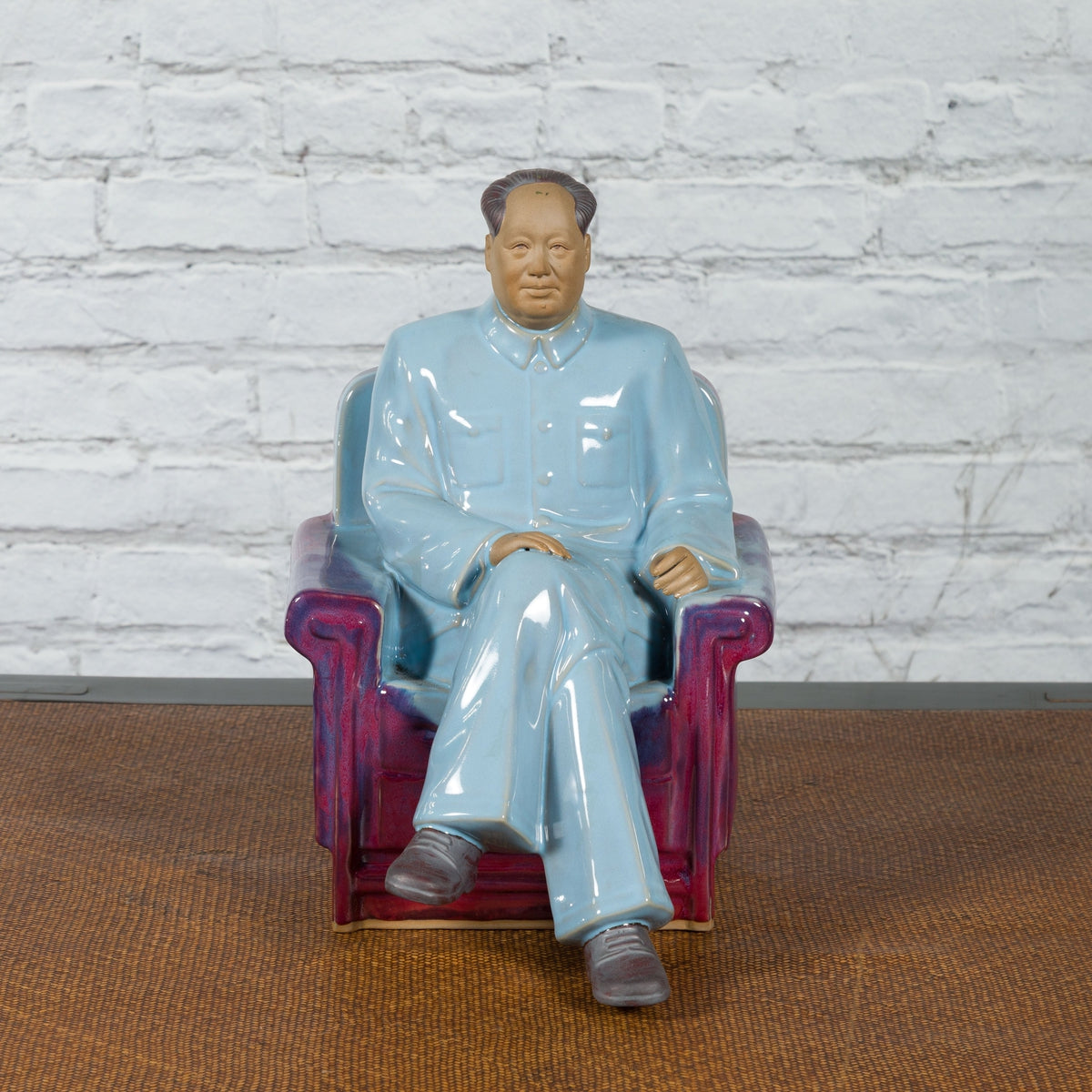 Vintage Glazed Porcelain Statuette of Mao Zedong Seated on an Armchair-3. Asian & Chinese Furniture, Art, Antiques, Vintage Home Décor for sale at FEA Home