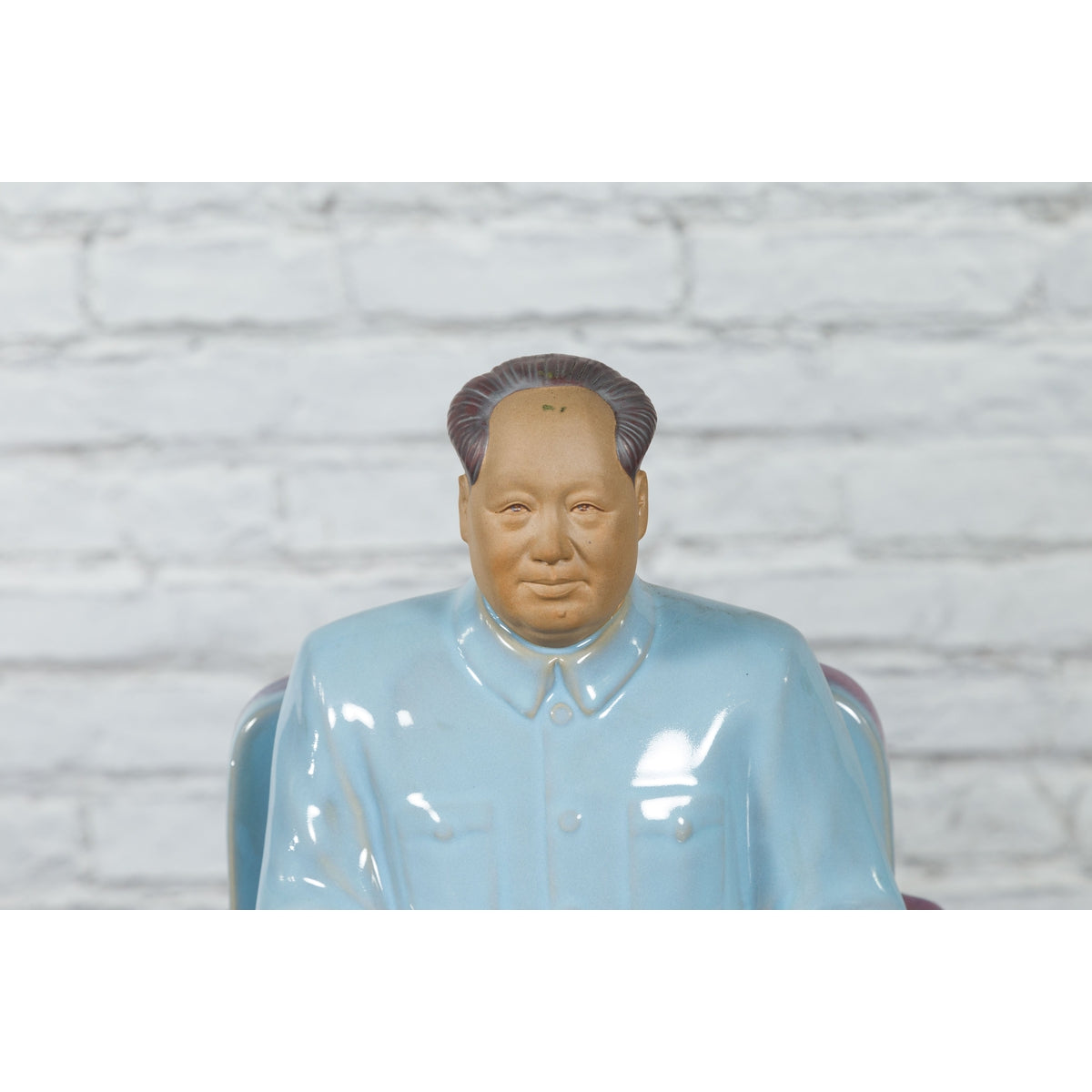Vintage Glazed Porcelain Statuette of Mao Zedong Seated on an Armchair-4. Asian & Chinese Furniture, Art, Antiques, Vintage Home Décor for sale at FEA Home