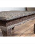 Vintage Indian Coffee Table with Brushed Metal Patina over Wood and Floral Décor-12. Asian & Chinese Furniture, Art, Antiques, Vintage Home Décor for sale at FEA Home