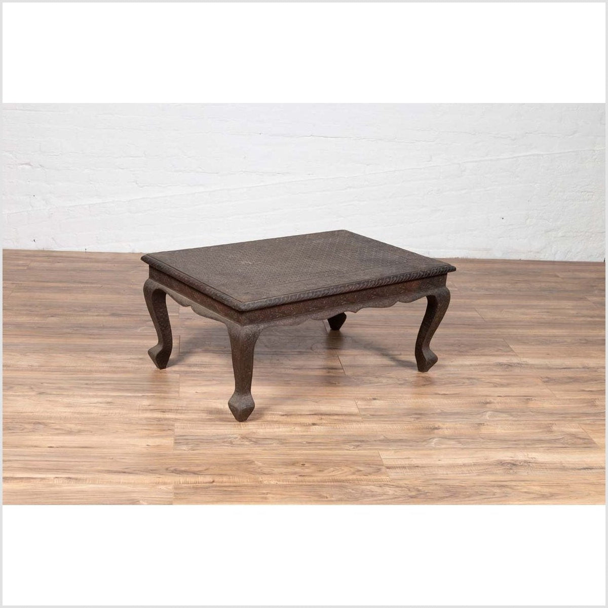 Vintage Indian Coffee Table with Brushed Metal Patina over Wood and Floral Décor-18. Asian & Chinese Furniture, Art, Antiques, Vintage Home Décor for sale at FEA Home