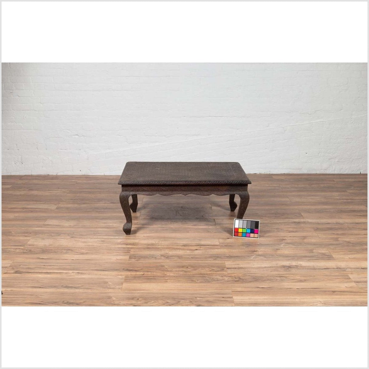 Vintage Indian Coffee Table with Brushed Metal Patina over Wood and Floral Décor-3. Asian & Chinese Furniture, Art, Antiques, Vintage Home Décor for sale at FEA Home