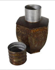 Vintage Indian Hand-Hammered Distressed Tin Storage Canister, Early 20th Century-1. Asian & Chinese Furniture, Art, Antiques, Vintage Home Décor for sale at FEA Home