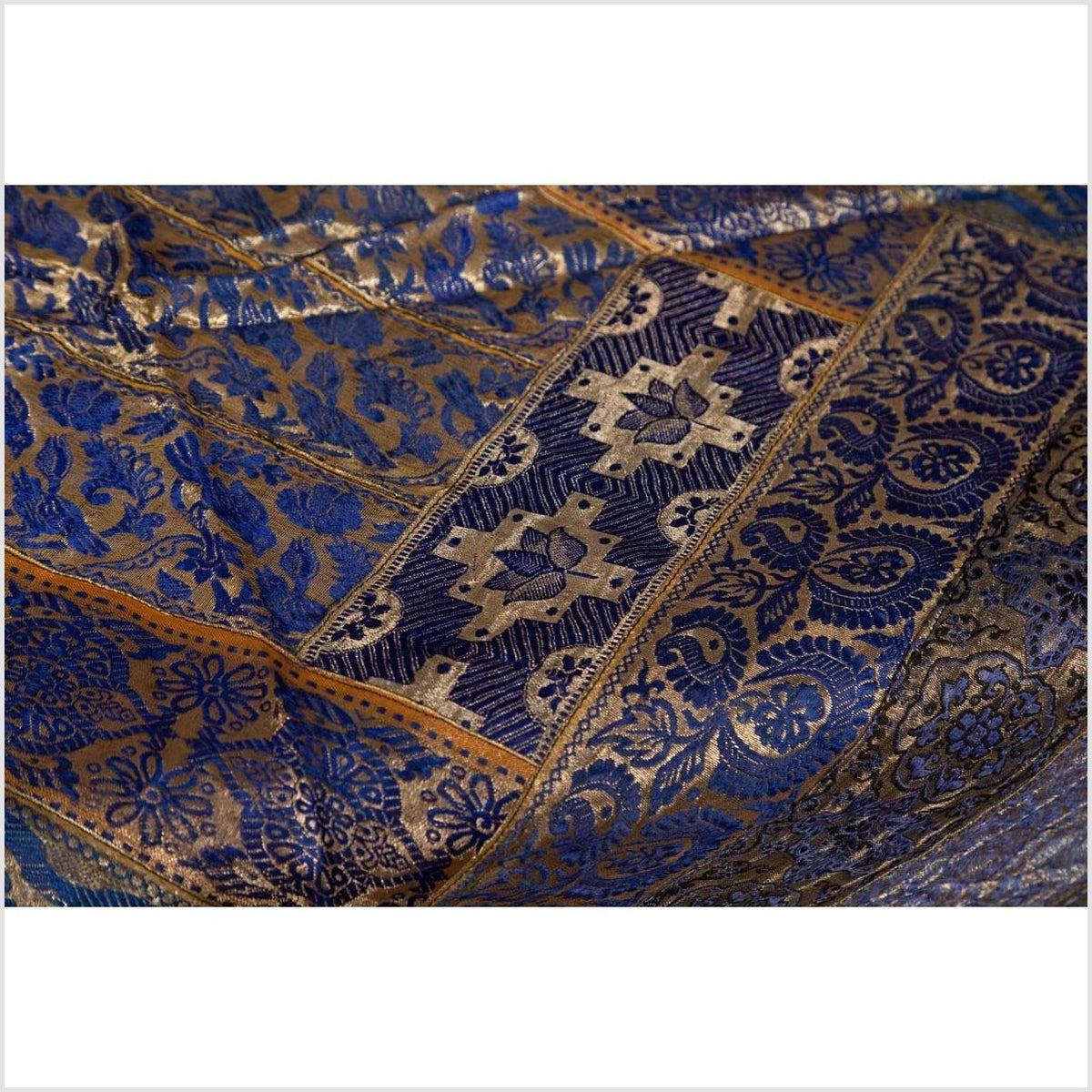 Vintage Indian Purple Silk Embroidered Fabric with Purple, Silver and Gold Tones-11. Asian & Chinese Furniture, Art, Antiques, Vintage Home Décor for sale at FEA Home