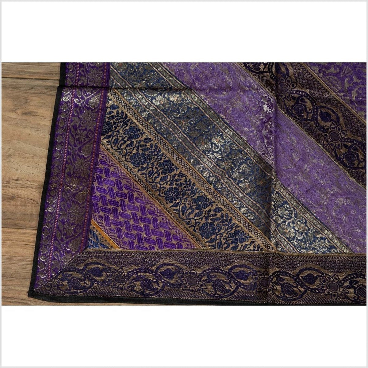 Vintage Indian Purple Silk Embroidered Fabric with Purple, Silver and Gold Tones-12. Asian & Chinese Furniture, Art, Antiques, Vintage Home Décor for sale at FEA Home