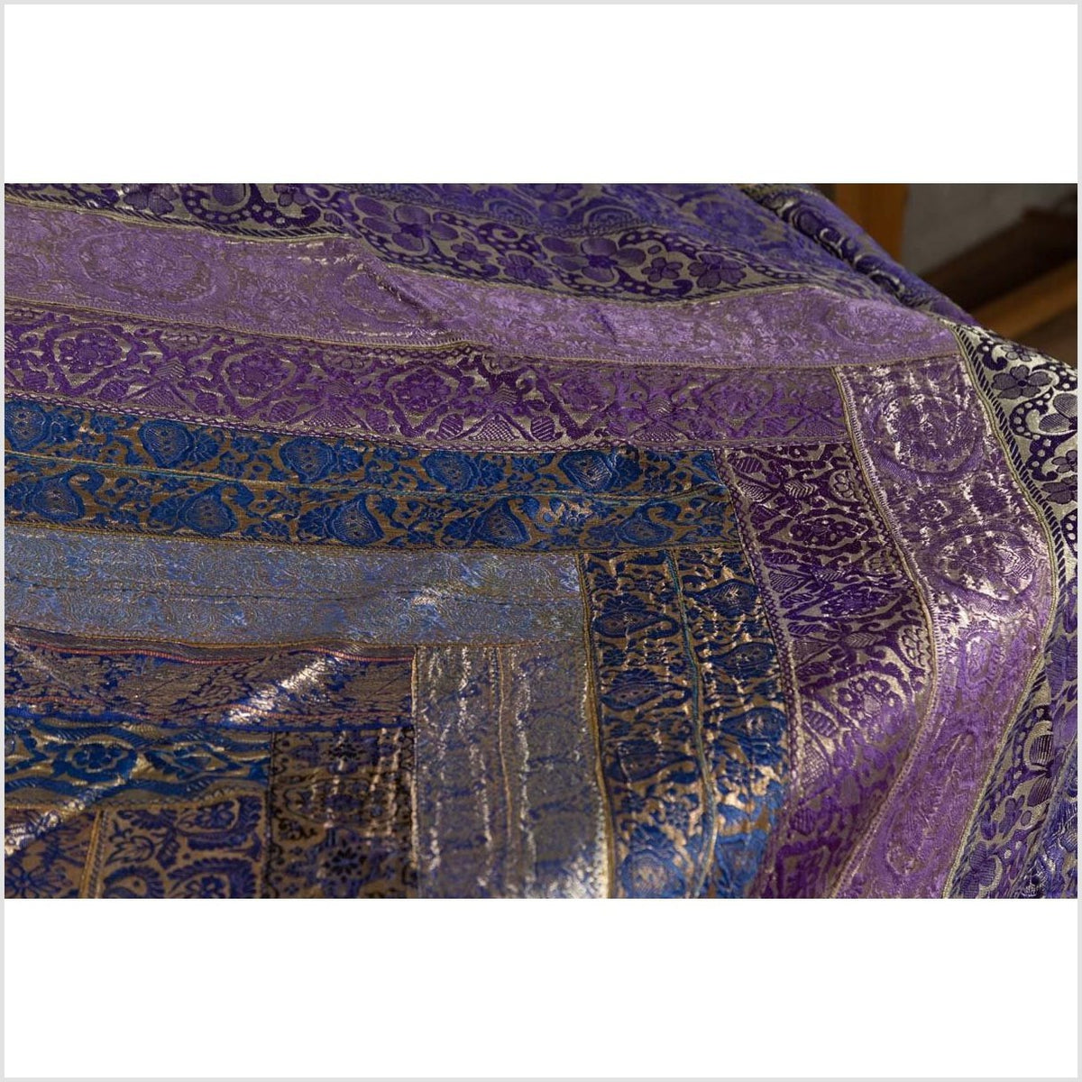 Vintage Indian Purple Silk Embroidered Fabric with Purple, Silver and Gold Tones-13. Asian & Chinese Furniture, Art, Antiques, Vintage Home Décor for sale at FEA Home