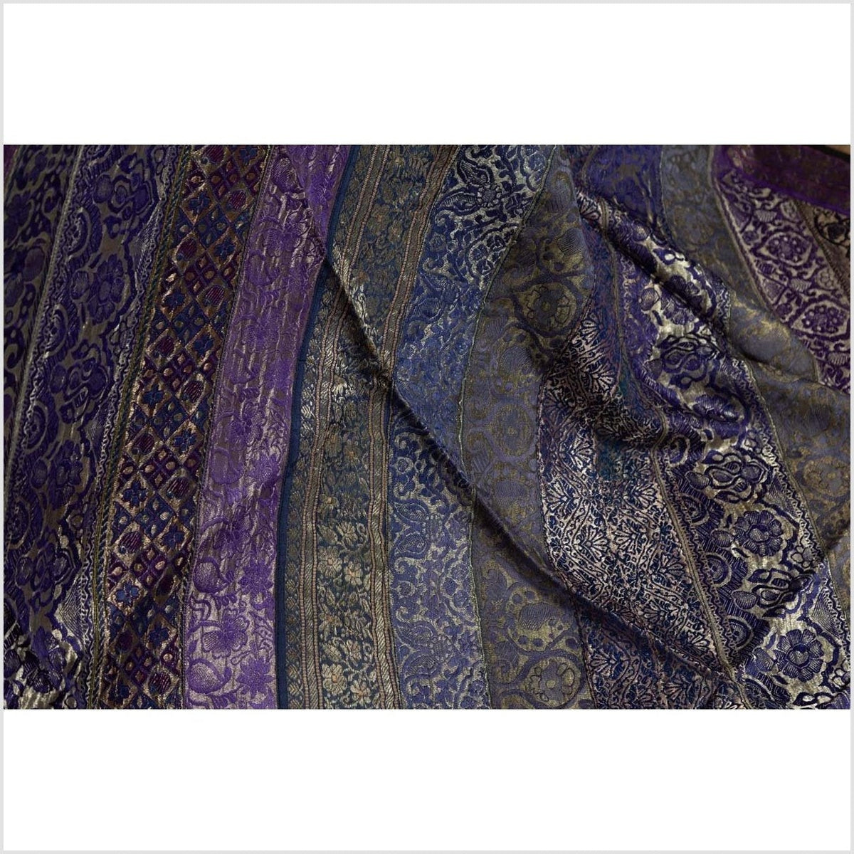 Vintage Indian Purple Silk Embroidered Fabric with Purple, Silver and Gold Tones-14. Asian & Chinese Furniture, Art, Antiques, Vintage Home Décor for sale at FEA Home