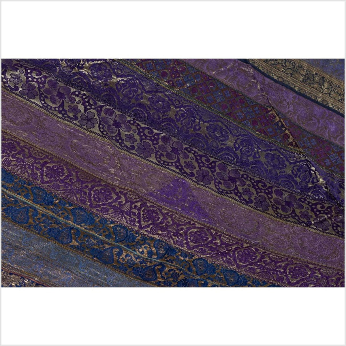 Vintage Indian Purple Silk Embroidered Fabric with Purple, Silver and Gold Tones-15. Asian & Chinese Furniture, Art, Antiques, Vintage Home Décor for sale at FEA Home