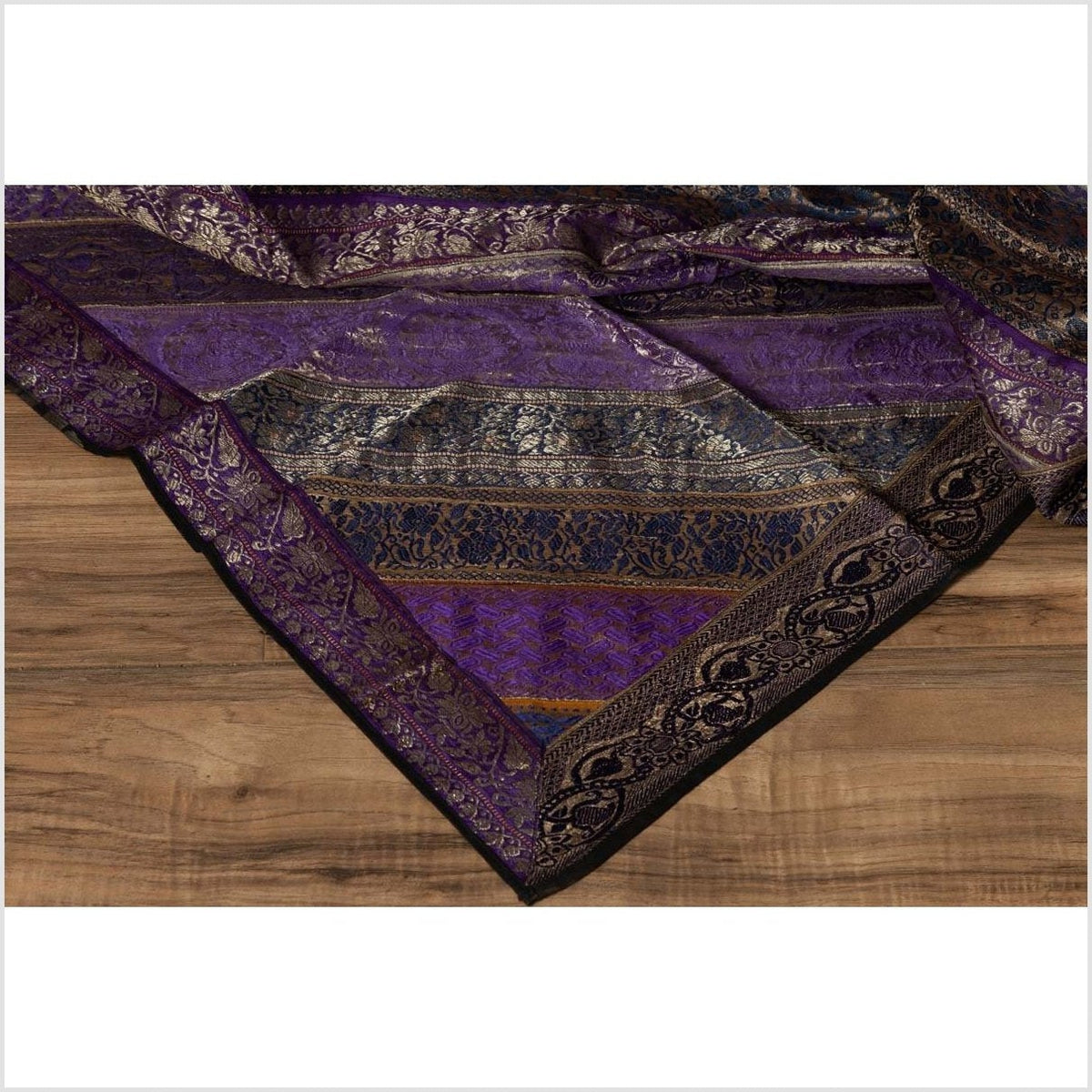 Vintage Indian Purple Silk Embroidered Fabric with Purple, Silver and Gold Tones-21. Asian & Chinese Furniture, Art, Antiques, Vintage Home Décor for sale at FEA Home
