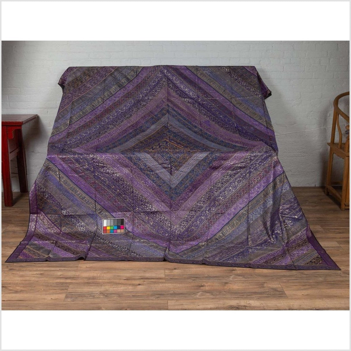 Vintage Indian Purple Silk Embroidered Fabric with Purple, Silver and Gold Tones-4. Asian & Chinese Furniture, Art, Antiques, Vintage Home Décor for sale at FEA Home