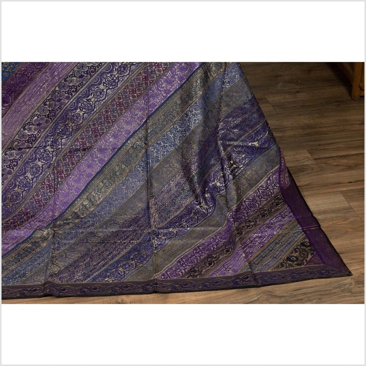 Vintage Indian Purple Silk Embroidered Fabric with Purple, Silver and Gold Tones-7. Asian & Chinese Furniture, Art, Antiques, Vintage Home Décor for sale at FEA Home