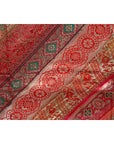 Vintage Silk Indian Embroidered Fabric with Red, Orange, Purple and Golden Tones-11. Asian & Chinese Furniture, Art, Antiques, Vintage Home Décor for sale at FEA Home