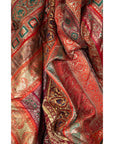 Vintage Silk Indian Embroidered Fabric with Red, Orange, Purple and Golden Tones-19. Asian & Chinese Furniture, Art, Antiques, Vintage Home Décor for sale at FEA Home