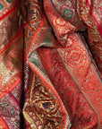 Vintage Silk Indian Embroidered Fabric with Red, Orange, Purple and Golden Tones-5. Asian & Chinese Furniture, Art, Antiques, Vintage Home Décor for sale at FEA Home