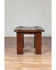 Vintage Javanese Midcentury Wooden Bench with Raised Motifs and Straight Legs-9. Asian & Chinese Furniture, Art, Antiques, Vintage Home Décor for sale at FEA Home