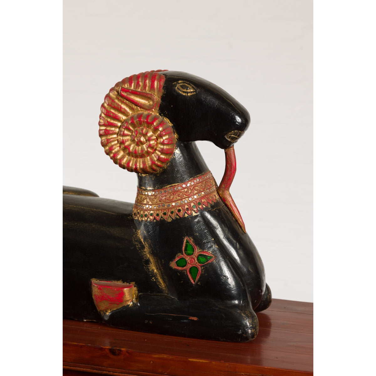 Vintage Northern Thai Double Ram Painted Sculpture with Gilt and Jewelry Motifs-7. Asian & Chinese Furniture, Art, Antiques, Vintage Home Décor for sale at FEA Home