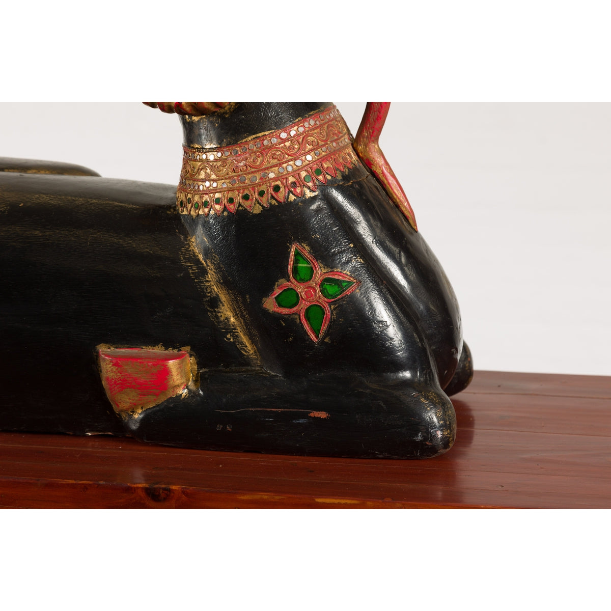 Vintage Northern Thai Double Ram Painted Sculpture with Gilt and Jewelry Motifs-8. Asian & Chinese Furniture, Art, Antiques, Vintage Home Décor for sale at FEA Home