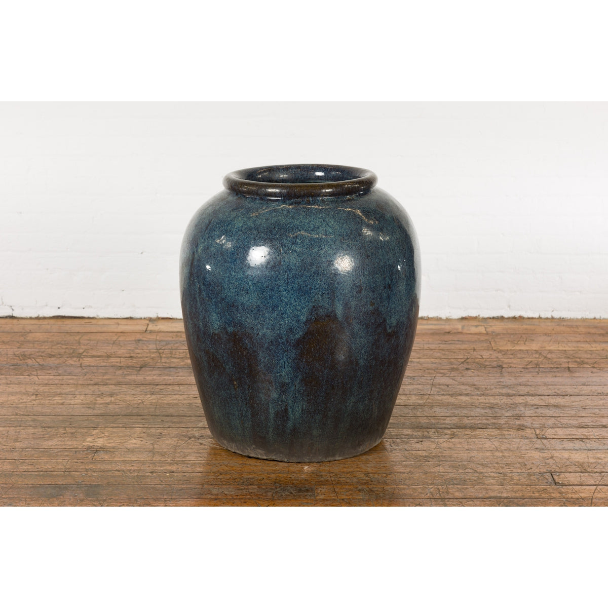 Vintage Oversized Thai Shigaraki Style Namako Glazed Planter with Wave Effects-3. Asian & Chinese Furniture, Art, Antiques, Vintage Home Décor for sale at FEA Home