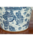 Vintage Porcelain Cache-Pot Planter with Blue and White Mountainous Landscape-8. Asian & Chinese Furniture, Art, Antiques, Vintage Home Décor for sale at FEA Home
