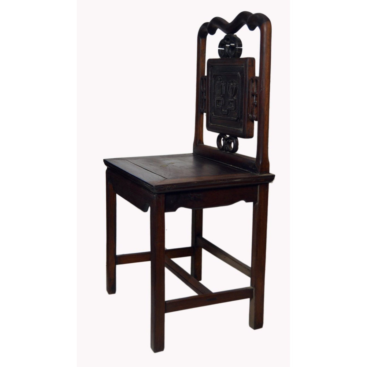 Yumu Wood Chinese 19th Century Chair with Hand-Carved Décor and Lacquered Finish-7. Asian & Chinese Furniture, Art, Antiques, Vintage Home Décor for sale at FEA Home