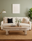 Vintage Low Whitewash Teak Wood Coffee table with Oval Top