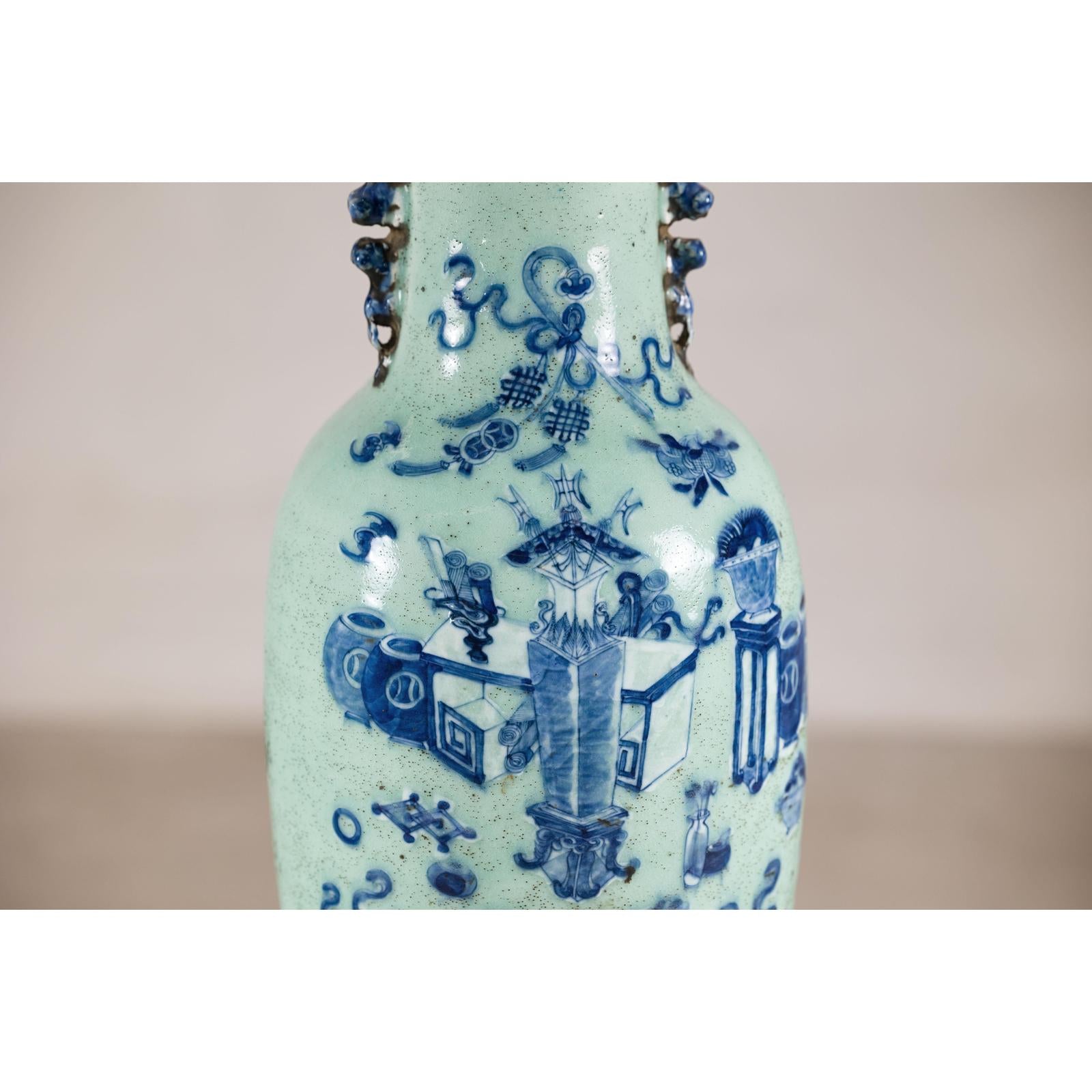 19th Century Porcelain Vase with Cobalt Blue Scholar Images