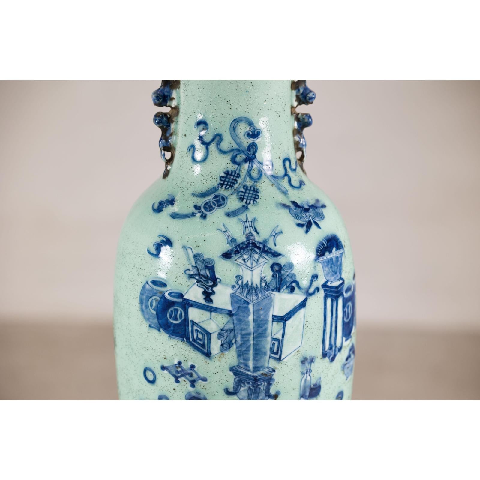 19th Century Porcelain Vase with Cobalt Blue Scholar Images