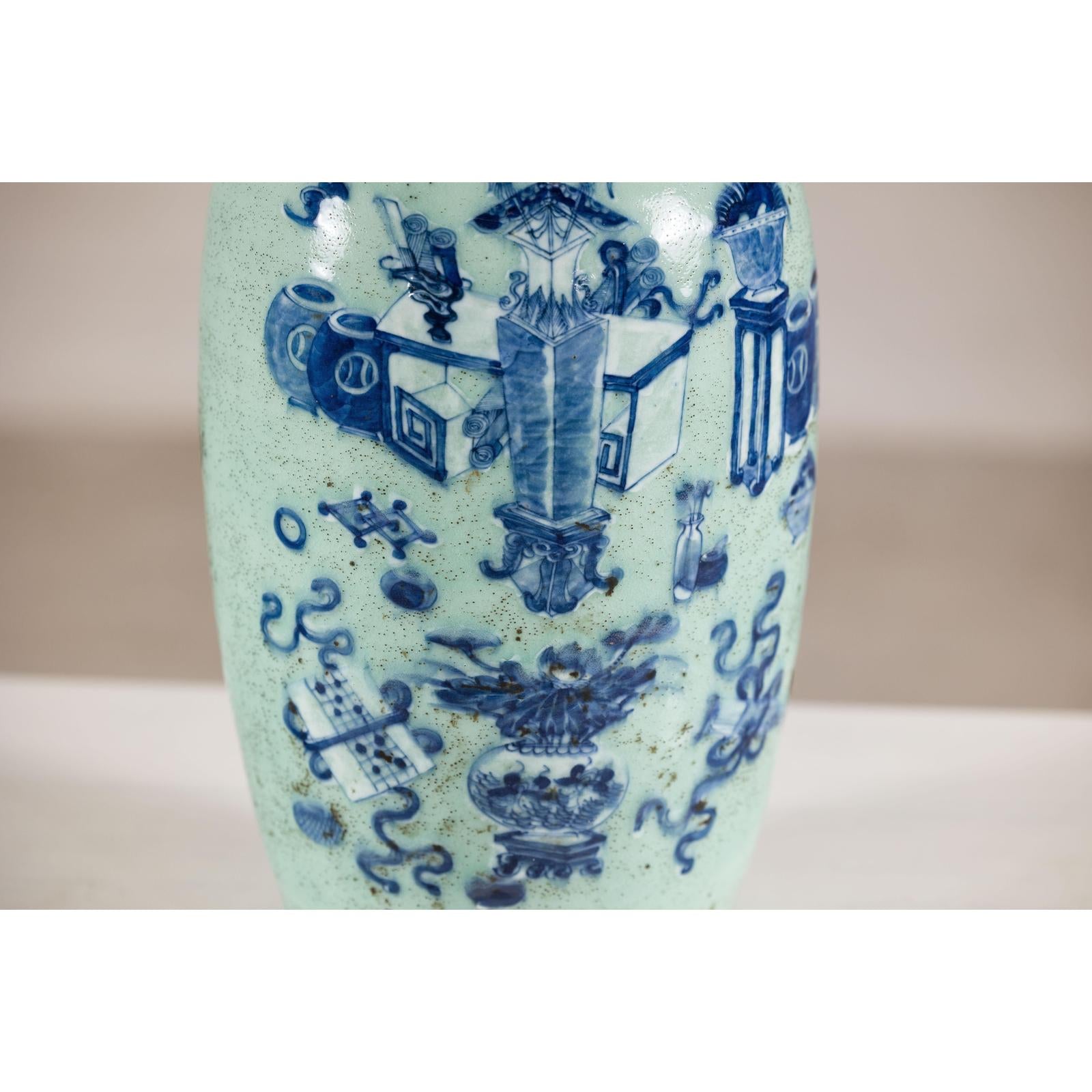 19th Century Porcelain Vase with Cobalt Blue Scholar Images