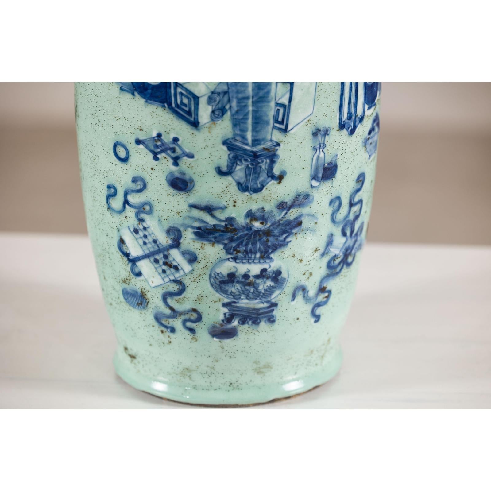 19th Century Porcelain Vase with Cobalt Blue Scholar Images