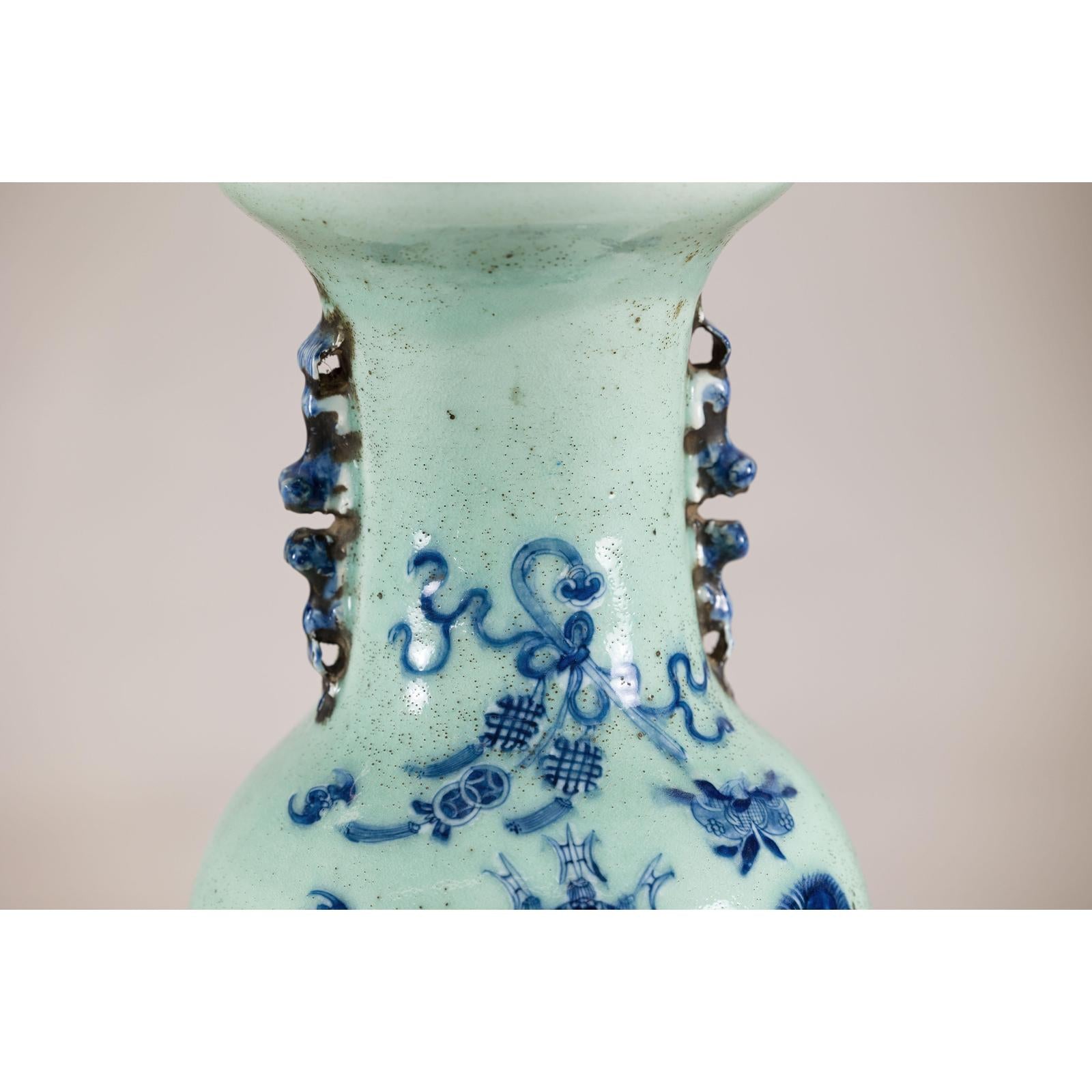 19th Century Porcelain Vase with Cobalt Blue Scholar Images