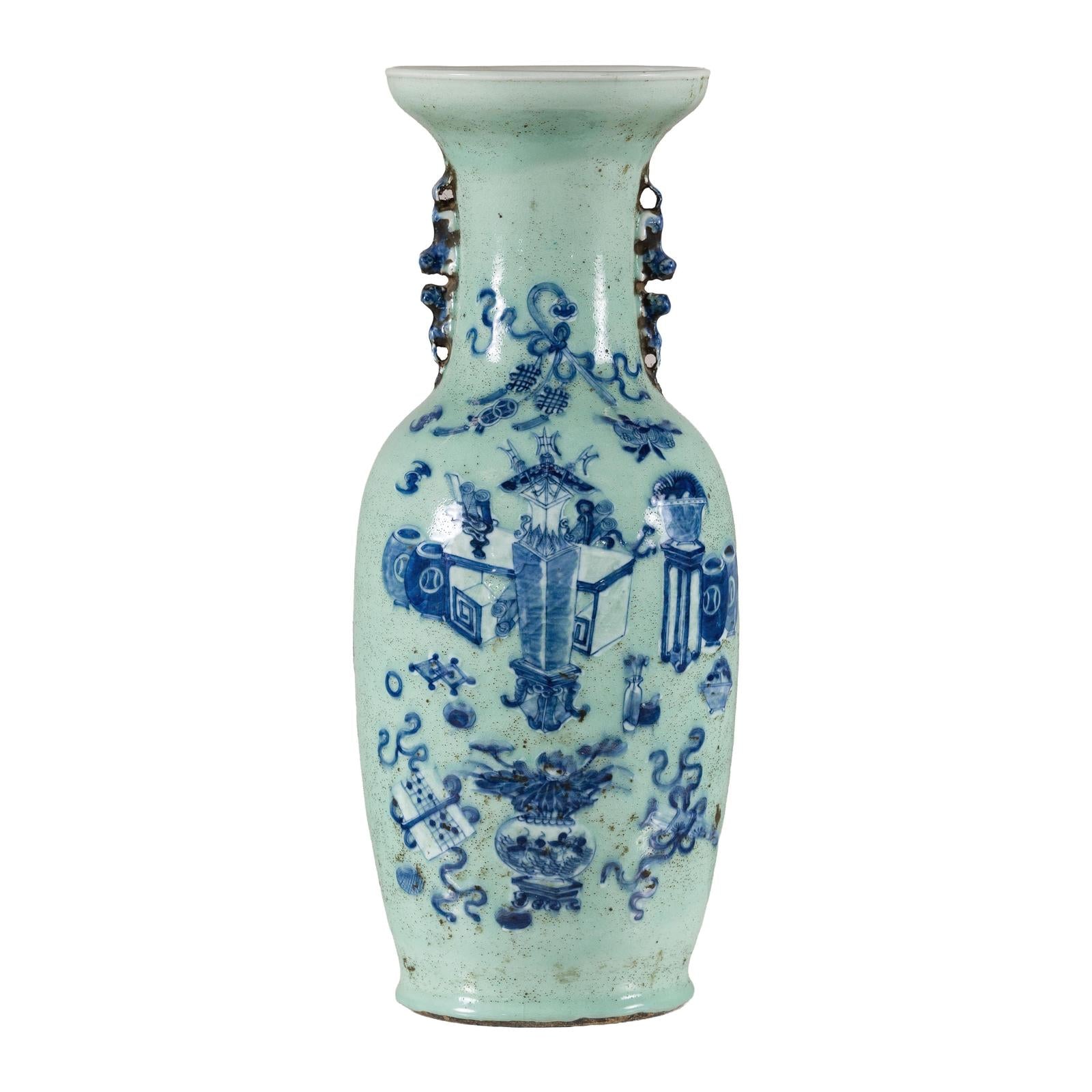 19th Century Porcelain Vase with Cobalt Blue Scholar Images