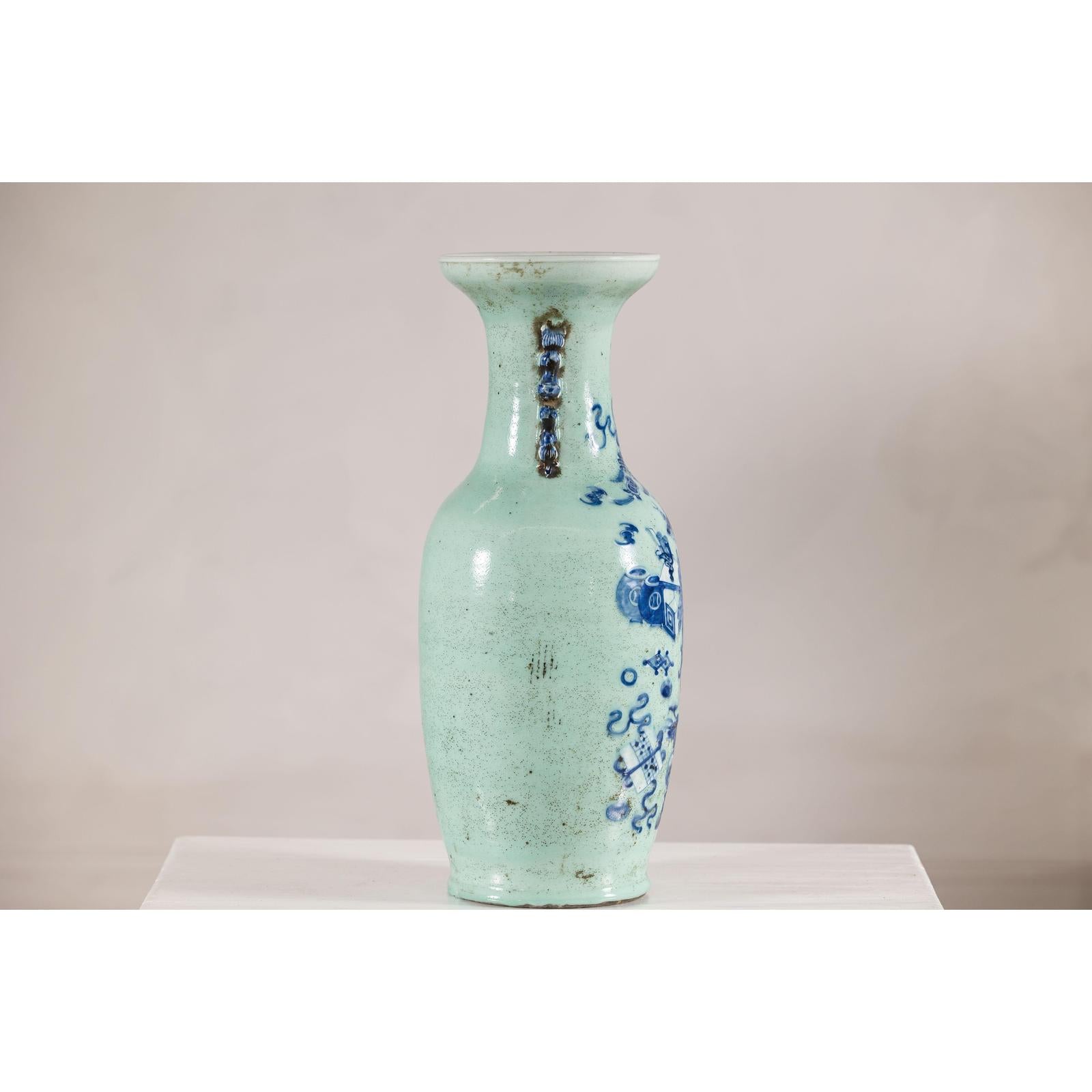 19th Century Porcelain Vase with Cobalt Blue Scholar Images