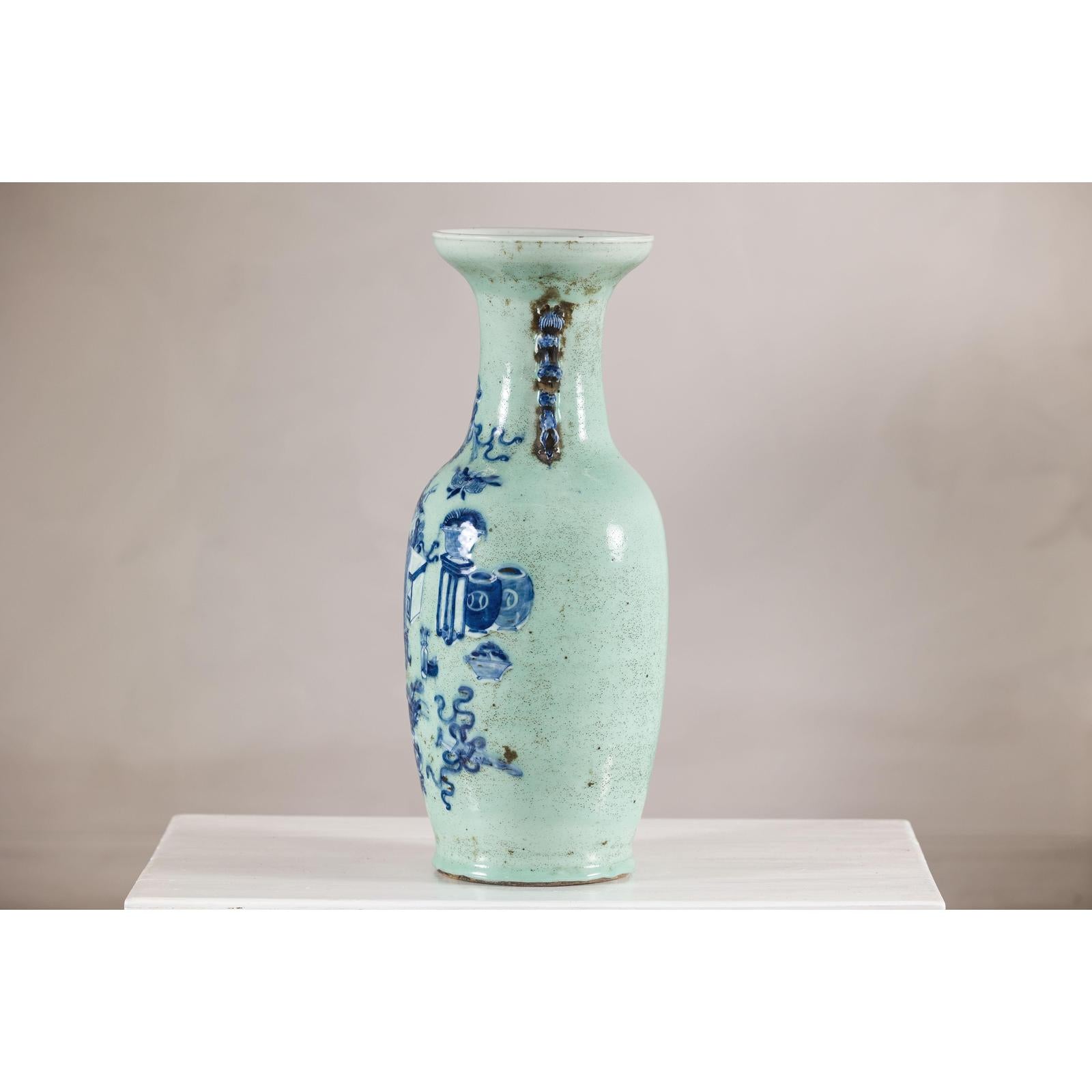 19th Century Porcelain Vase with Cobalt Blue Scholar Images