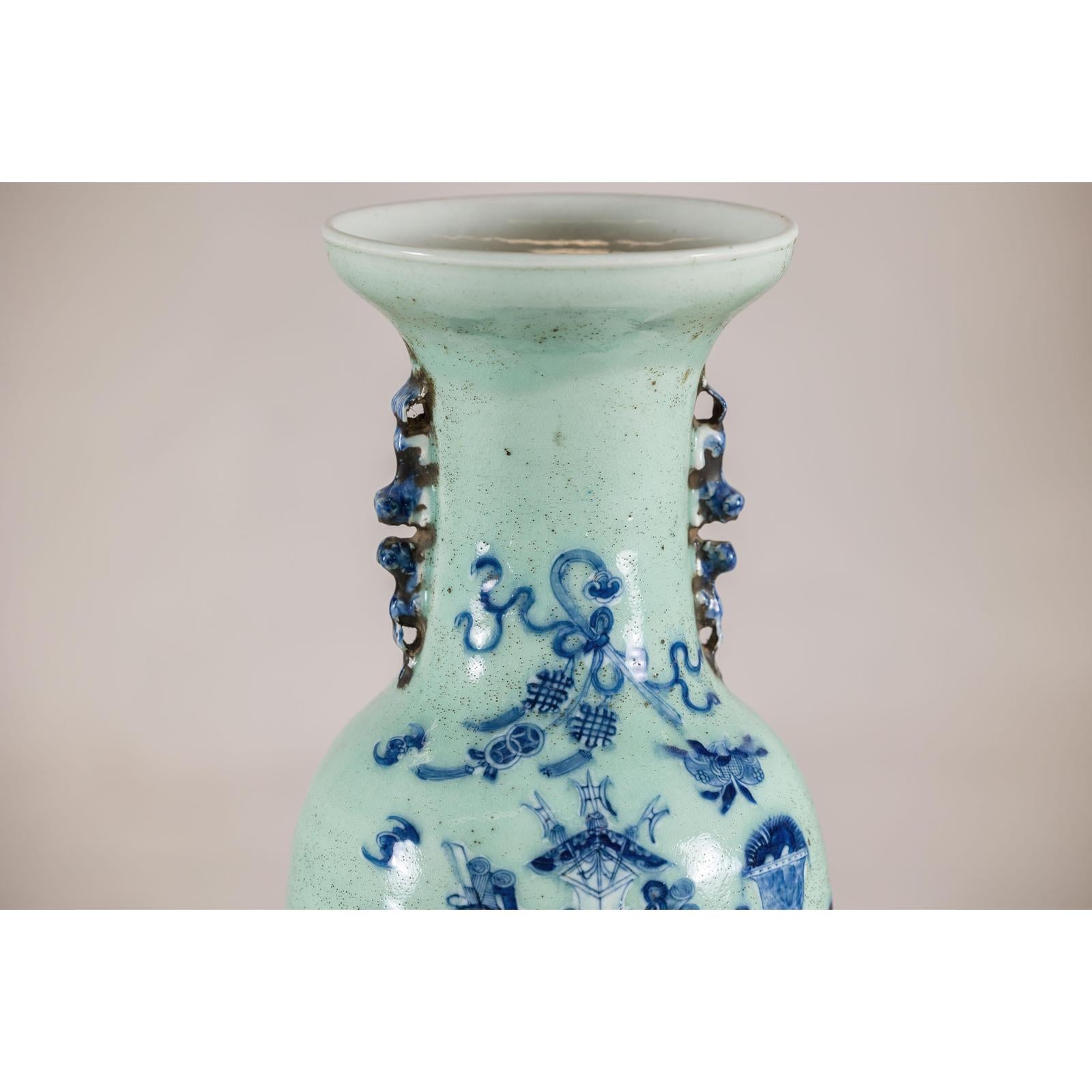 19th Century Porcelain Vase with Cobalt Blue Scholar Images