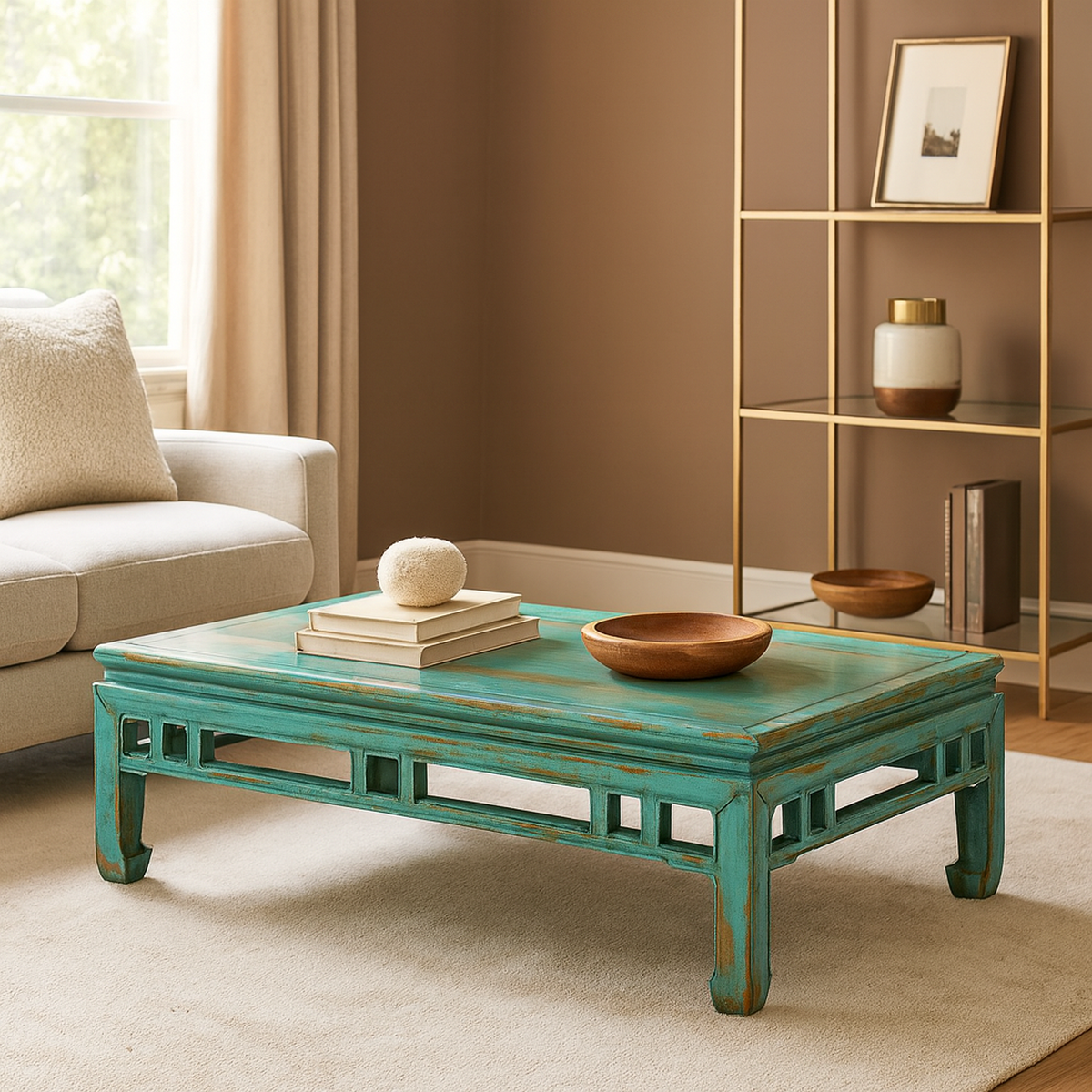 Low Kang Coffee Table with Custom Aqua Teal Lacquer-1. Asian &amp; Chinese Furniture, Art, Antiques, Vintage Home Décor for sale at FEA Home