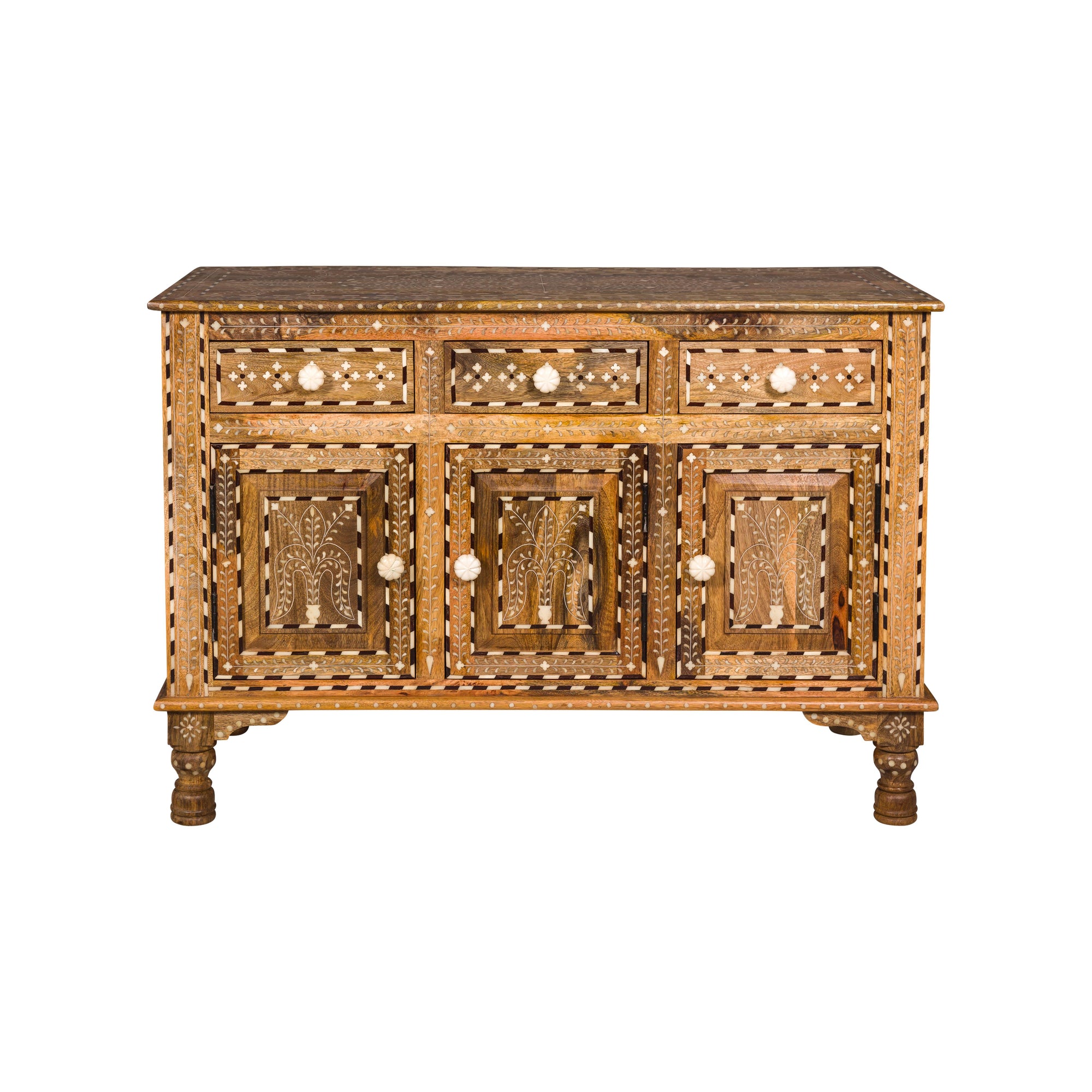 Anglo Style Mango Wood Buffet with Geometric Bone Inlay-39. Asian &amp; Chinese Furniture, Art, Antiques, Vintage Home Décor for sale at FEA Home