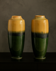 Pair of Tall Artisan Ceramic Vases with Mustard, Black, and Deep Green Glaze-1. Asian & Chinese Furniture, Art, Antiques, Vintage Home Décor for sale at FEA Home