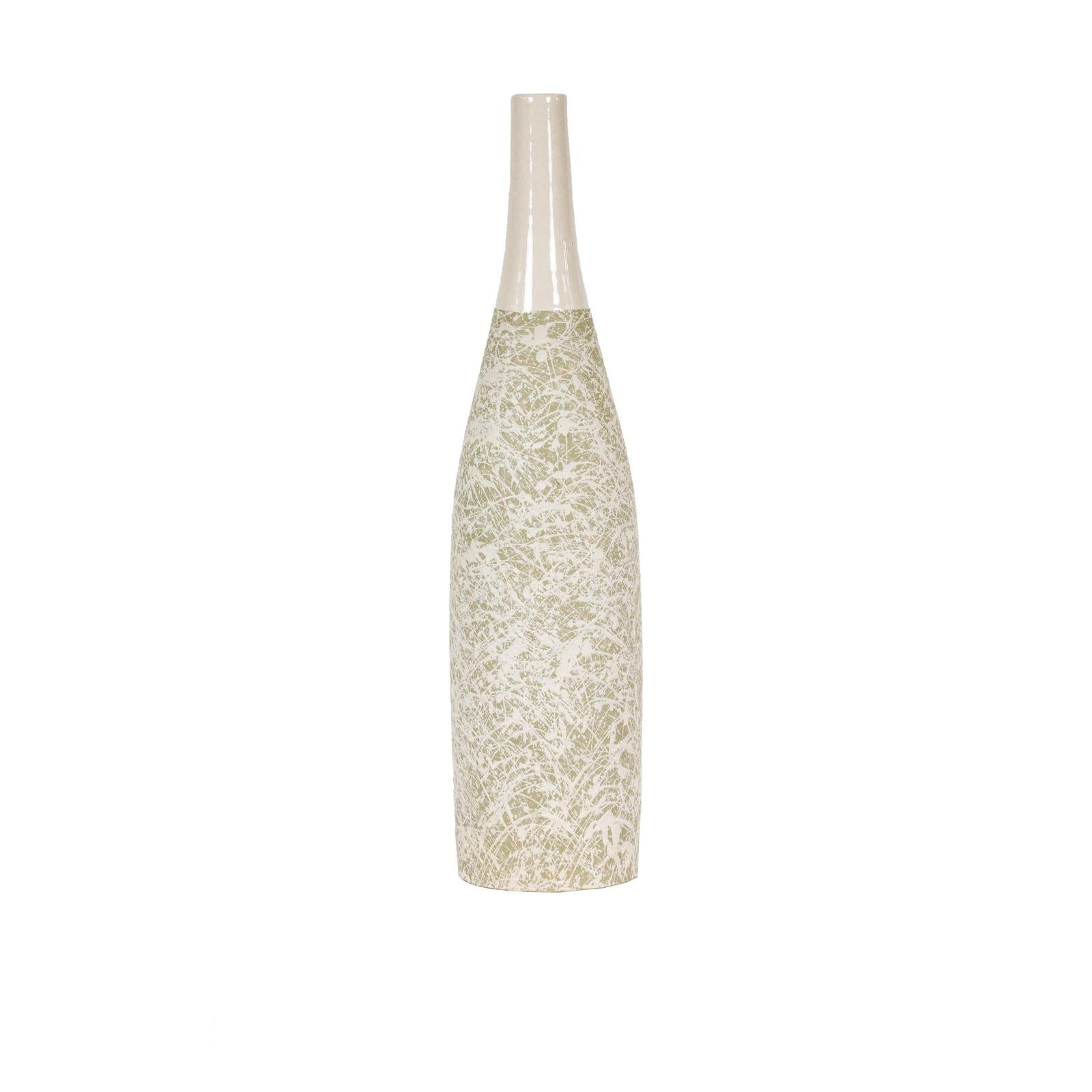 Soft Green and Cream Artisan Ceramic Vase with Energetic Dripping Décor