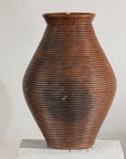 Ribbed Vintage Pottery Vase with Burnished Surface