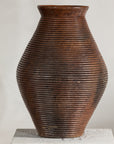 Ribbed Vintage Pottery Vase with Burnished Surface