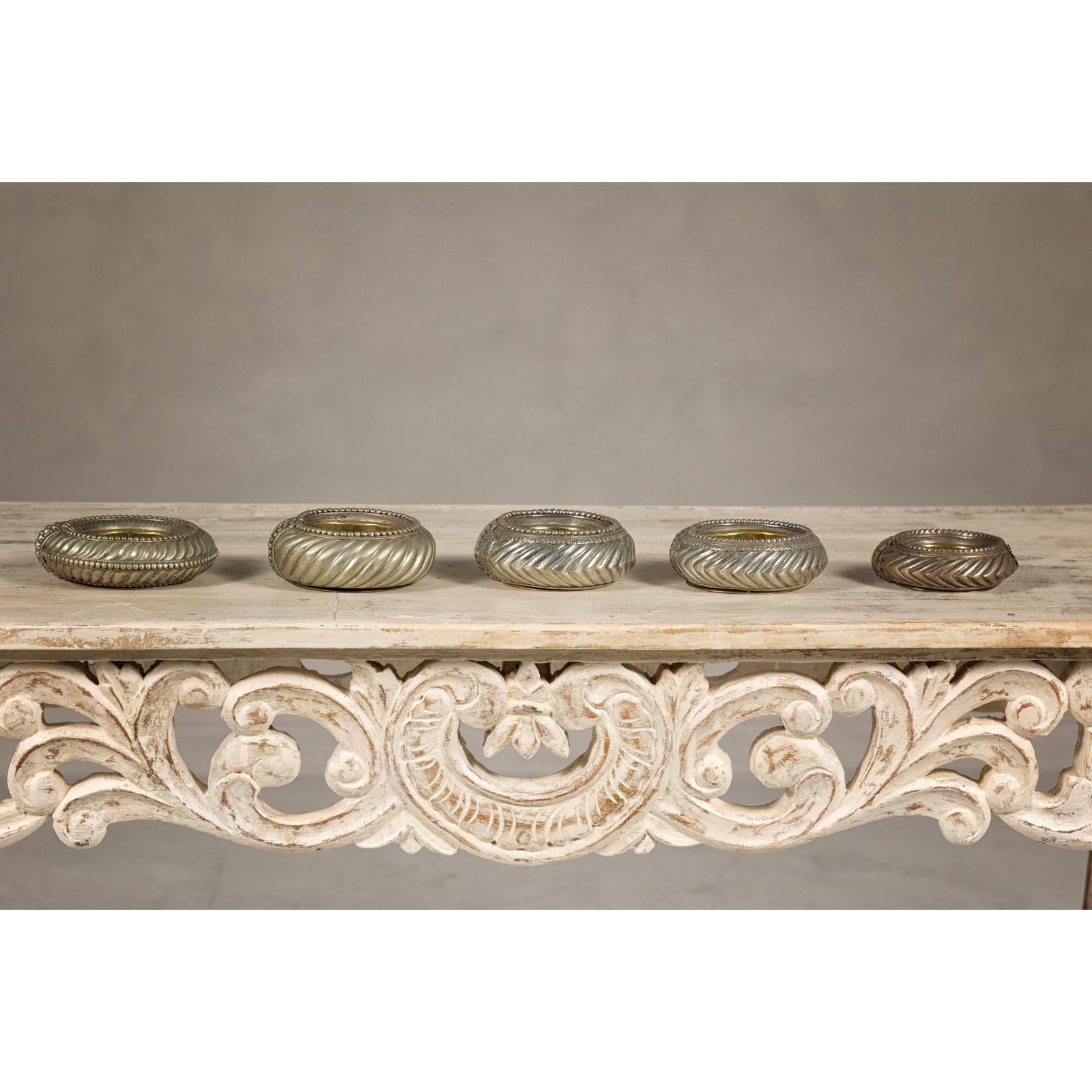 Assortment of Five Small Indian Repoussé Brass Decorative Dish Bowls
