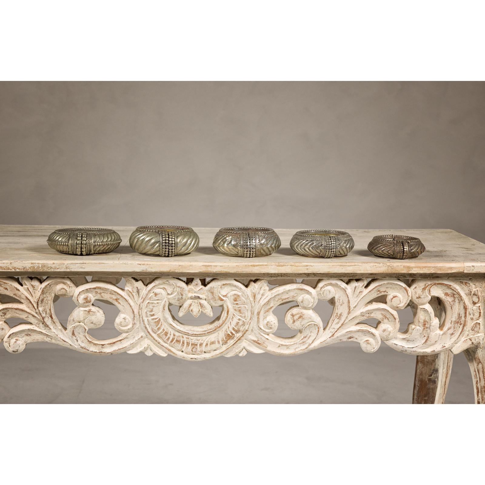 Assortment of Five Small Indian Repoussé Brass Decorative Dish Bowls